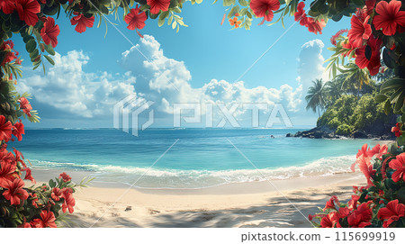 芙蓉和海灘背景材料 115699919