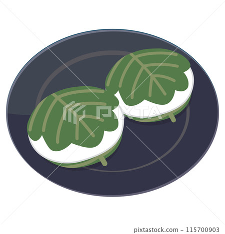 Illustration of Kashiwamochi on a plate, color, no lines 115700903