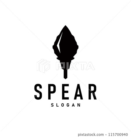 Spear Logo, Arrowhead Weapon Design Hunting Spear Simple Vintage Retro Rustic Minimalist Concept 115700940
