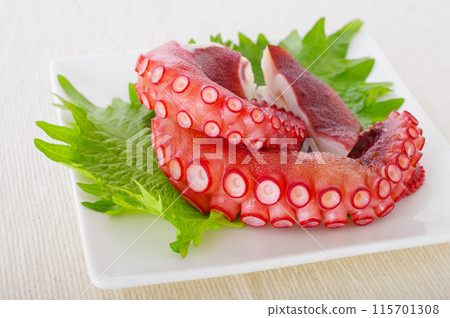 Deliciously boiled octopus legs Deliciously boiled octopus legs 115701308