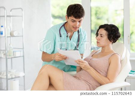 female patient documents signing 115702643