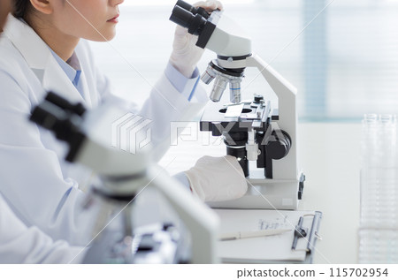 穿白大褂的女人做研究、實驗、顯微鏡 115702954