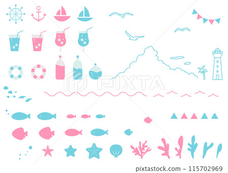 Marine motif icon illustration set Summer Sea 115702969