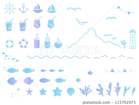 Marine motif icon illustration set Summer Sea Gradient 115702973