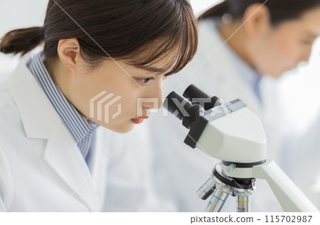 穿白大褂的女人做研究、實驗、顯微鏡 115702987