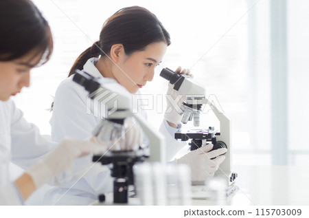 穿白大褂的女人做研究、實驗、顯微鏡 115703009
