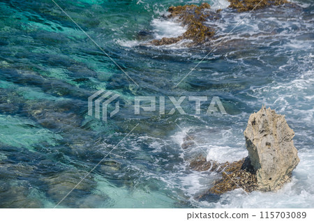 Scenic view of Caribbean Ocean at Punta Sur, Isla Mujeres Scenic view of Caribbean Ocean at Punta Sur, Isla Mujeres 115703089
