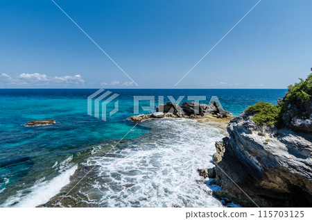 Scenic view of Caribbean Ocean at Punta Sur, Isla Mujeres Scenic view of Caribbean Ocean at Punta Sur, Isla Mujeres 115703125