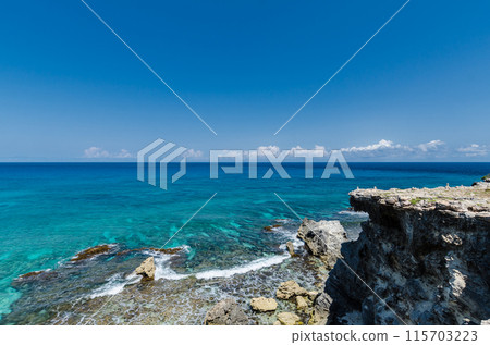 Scenic view of Caribbean Ocean at Punta Sur, Isla Mujeres Scenic view of Caribbean Ocean at Punta Sur, Isla Mujeres 115703223
