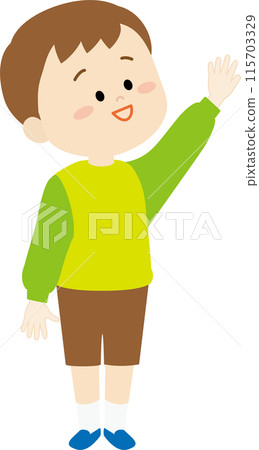 Illustration of a boy raising his hand 115703329