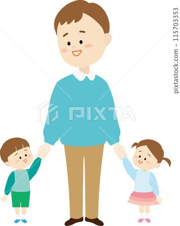 Illustration of a father and son holding hands 115703353