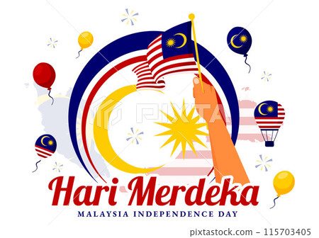 Happy Malaysia Independence Day Vector Illustration on 31 August with Waving Flag and Ribbon in a National Holiday Flat Cartoon Background Happy Malaysia Independence Day Vector Illustration on 31 August with Waving Flag and Ribbon in a National Holiday Flat Cartoon Background 115703405