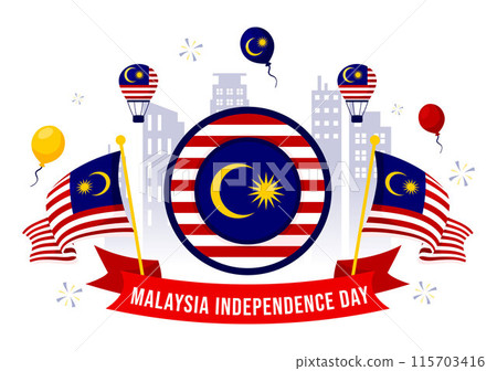 Happy Malaysia Independence Day Vector Illustration on 31 August with Waving Flag and Ribbon in a National Holiday Flat Cartoon Background Happy Malaysia Independence Day Vector Illustration on 31 August with Waving Flag and Ribbon in a National Holiday Flat Cartoon Background 115703416