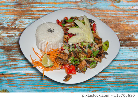 Beef Pad Kaprao thai food Beef Pad Kaprao thai food 115703650