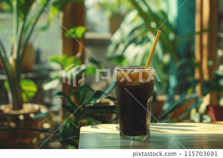 Delicious iced coffee in a lovely green cafe 115703691