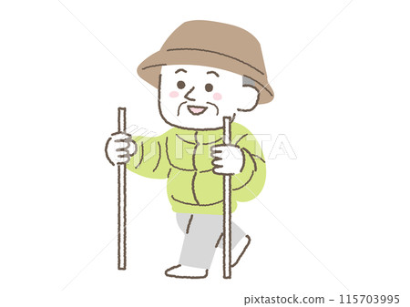 一位老人徒步旅行的插圖 115703995