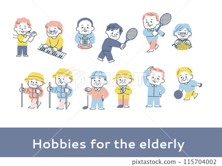 Illustration set of seniors enjoying various hobbies 115704002