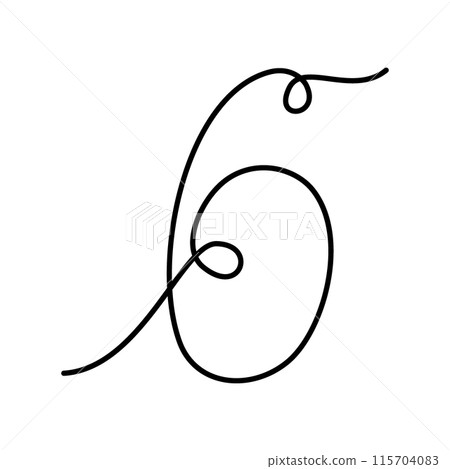 Number 6 continuous line. Number six Hand lettering design concept in minimalist style. Line Art. 115704083