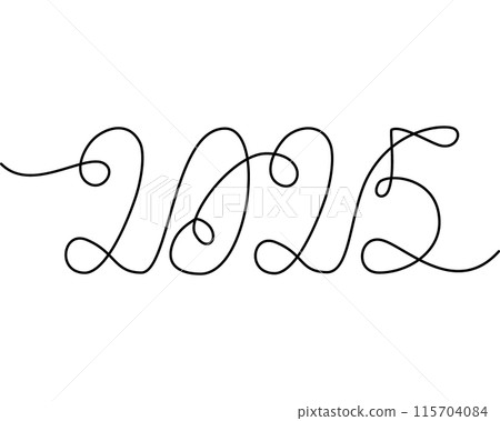 2025 Hand lettering with continuous line New Year date. Christmas or New Year greeting design idea 115704084