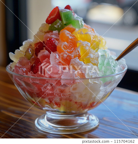 玻璃碗裡的彩色刨冰 115704162