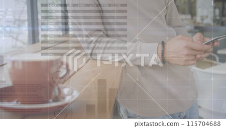 Image of statistics and data processing over man using smartphone Image of statistics and data processing over man using smartphone 115704688