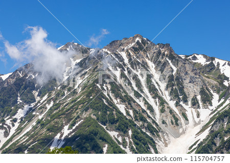 夏季從長野縣看到的雄偉的北大雪山脈 夏季從長野縣看到的雄偉的北大雪山脈 115704757