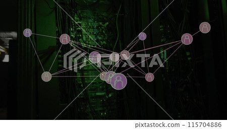 Image of network of connections over server room 115704886