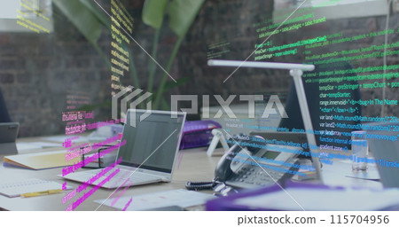 Image of data processing over laptop in office 115704956