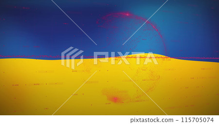 Image of financial data and globe over flag of ukraine 115705074