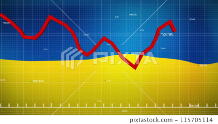 Image of financial data and graph over flag of ukraine 115705114