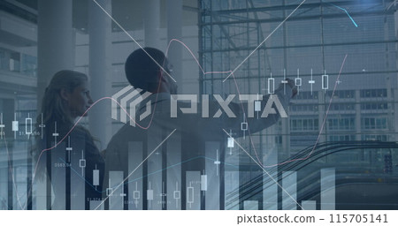 Image of data processing over caucasian business people talking 115705141