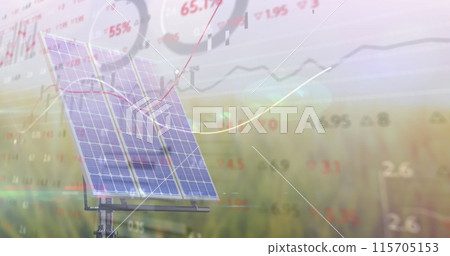 Image of financial data processing over solar panel 115705153