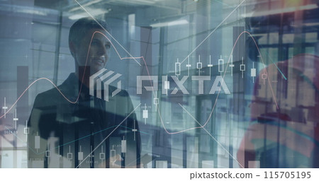 Image of data processing over diverse businesswomen talking Image of data processing over diverse businesswomen talking 115705195