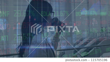 Image of data processing over asian businesswoman walking Image of data processing over asian businesswoman walking 115705196