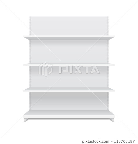 3d empty showcase display with retail shelves. Mock up. Vector 3d empty showcase display with retail shelves. Mock up. Vector 115705197