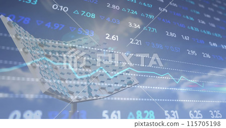 Image of financial data processing over solar panel Image of financial data processing over solar panel 115705198