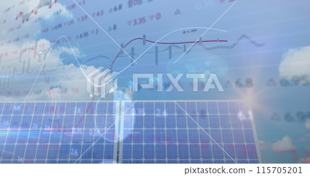 Image of financial data processing over solar panel Image of financial data processing over solar panel 115705201