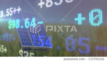 Image of financial data processing over solar panel Image of financial data processing over solar panel 115705202