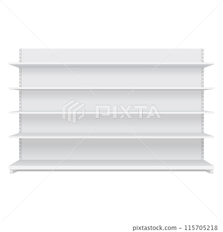 3d empty showcase display with retail shelves. Mock up. Vector 115705218