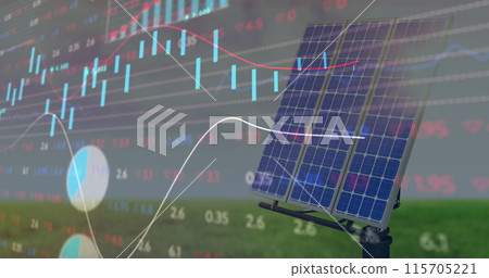 Image of financial data processing over solar panel 115705221