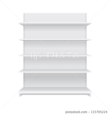 3d empty showcase display with retail shelves. Mock up. Vector 3d empty showcase display with retail shelves. Mock up. Vector 115705224