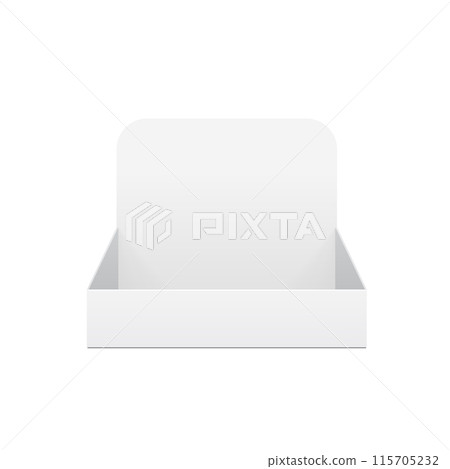 Empty cardboard POS POI blank display show box holder for sale. Vector 115705232