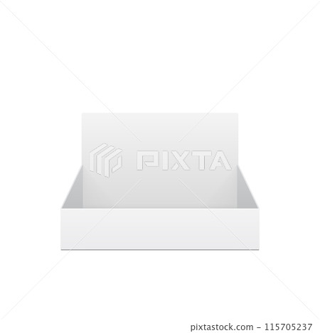 Empty cardboard POS POI blank display show box holder for sale. Vector 115705237