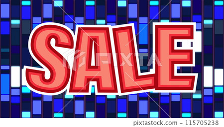 Sale text banner against mosaic squares on blue background 115705238
