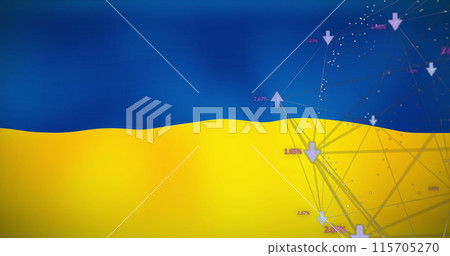 Image of financial data and connections over flag of ukraine Image of financial data and connections over flag of ukraine 115705270