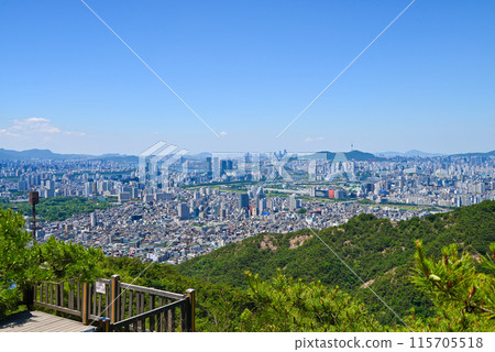 View of Seoul cityscape from the Achasan mountain trail [Korea/Guri City] 115705518