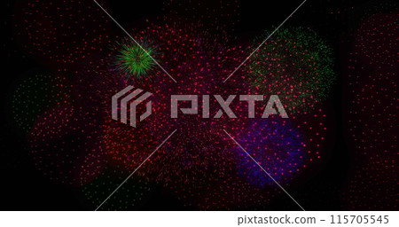 Image of shapes and fireworks on black backrgound 115705545