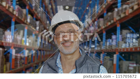 Image of data processing over man working in warehouse 115705672