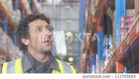 Image of data processing over man working in warehouse 115705683