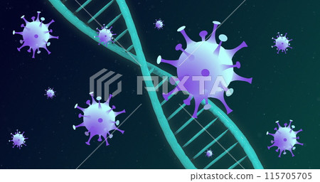 Image of covid 19 cells moving and dna strand spinning 115705705